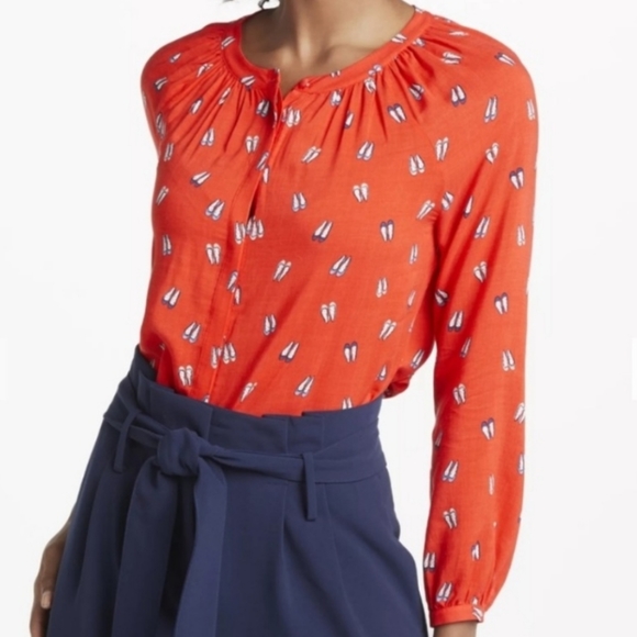 BODEN Women’s US 6 Paris Red Ballet Shoes Print Blouse Shirt Top - Picture 4 of 4